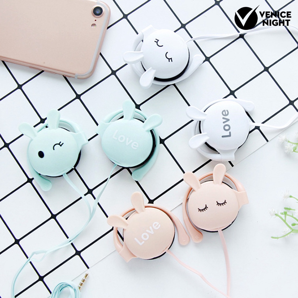 (VNEP) (Berkabel) Earphone Lovely Rabbit ABS Headphone Universal dengan Mikrofon untuk Gaming