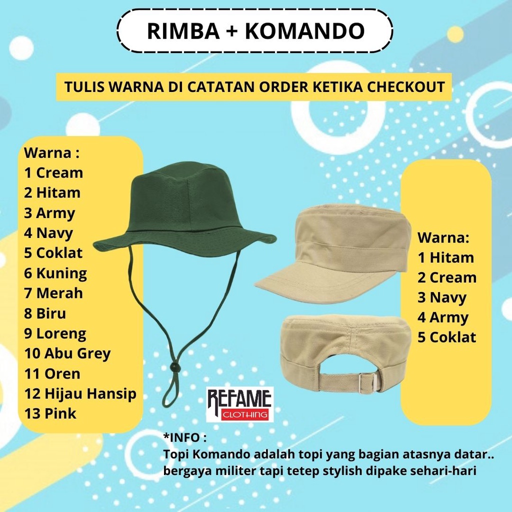Paket Topi Rimba Hat Tali dengan Topi Baseball Polos Zumba Trucker Jaring Komando Pria Wanita Premium