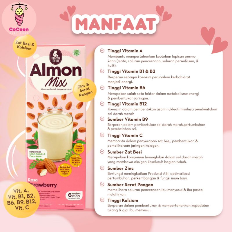 Minuman Pelancar Asi Ibu Hamil dan Menyusui Mamabear Mama Bear Almonmix Almon Mix Strawberry Stroberi