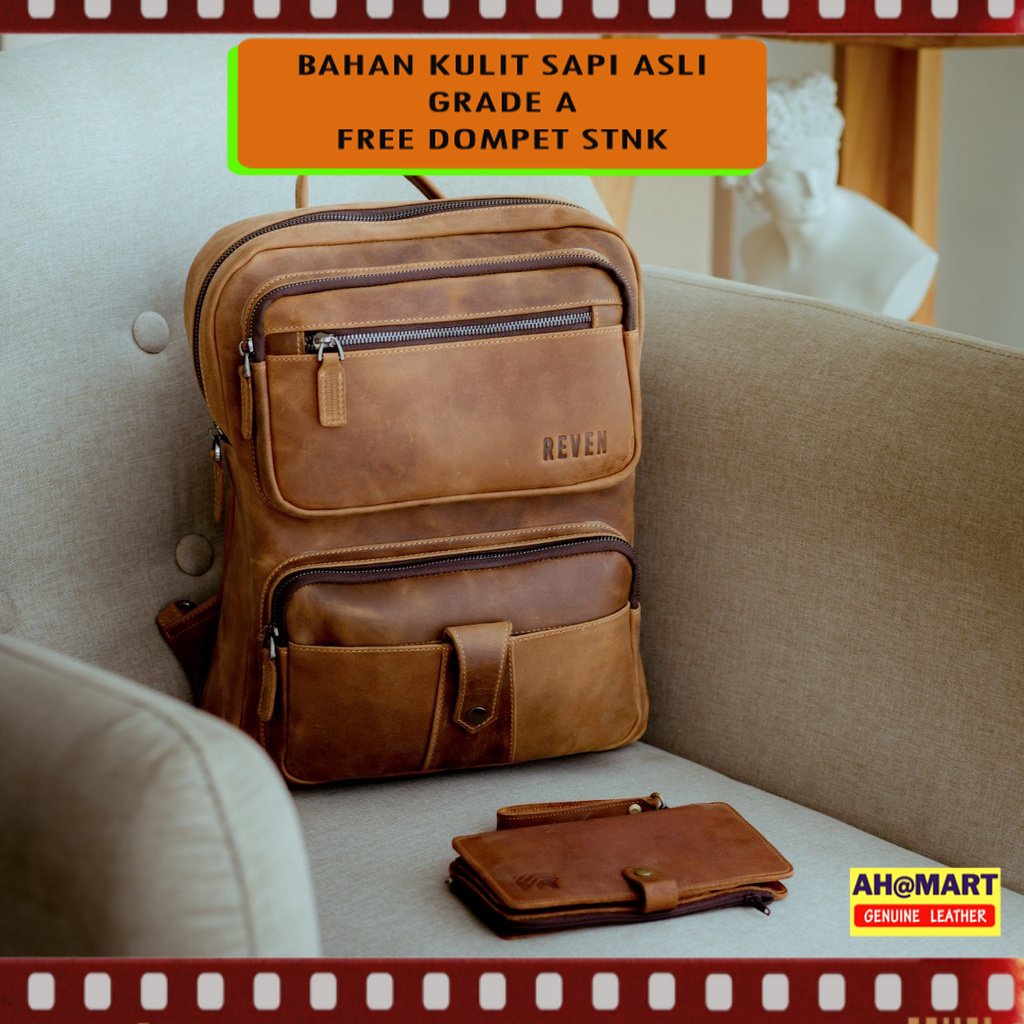 REVEN OSRS Tas Backpack Ransel Pria Kulit Sapi Asli Tas Terbaru Branded Kekinian