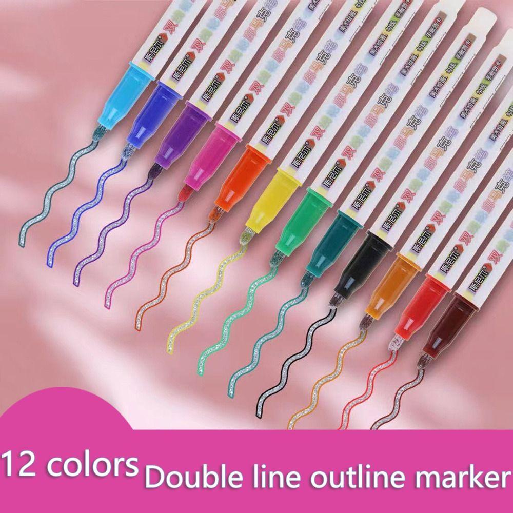 Preva 8PCS/12PCS Double Line Outline Pen Card Bullet Diary8/12Warna Stabilo