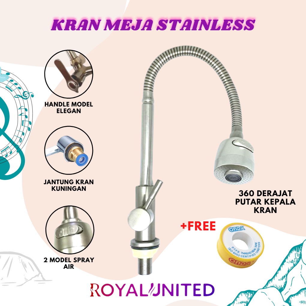 KRAN ANGSA CUCI PIRING STAINLESS SINK SHOWER WASTAFEL LEHER ANGSA FLEKSIBEL / FLEXIBLE 1/2 INCH MEJA