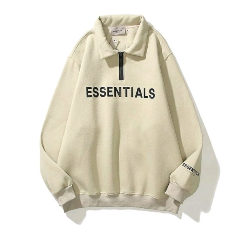 ESSENTIALS ZIPPER BASIC / THURLE NECK SWEATSHIRT / CREWNECK DISTRO PRIA WANITA SIZE M L XL