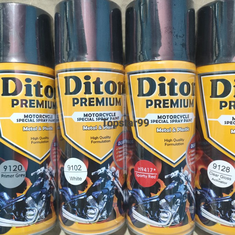 Pilok Cat Diton Premium Paket Komplit 4 Kaleng Sporty Red Merah 9417 Primer Grey 9120 White 9102 Clear Gloss 9128 400cc Pilox Paketan Cat Semprot Special Spray Paint
