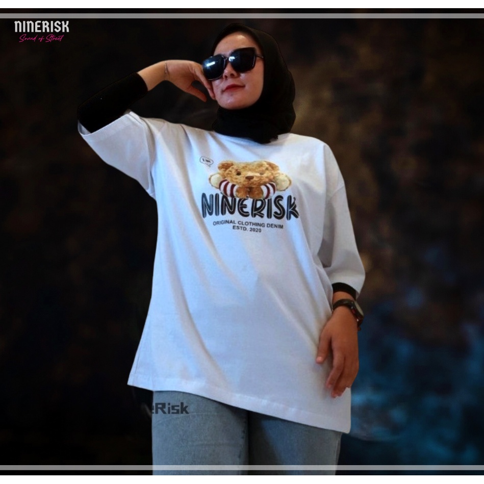 Ninersik Kaos Oversize Wanita Hijab trending kekinian putih / Style Kaos Oversize Wanita / Outfit Ka