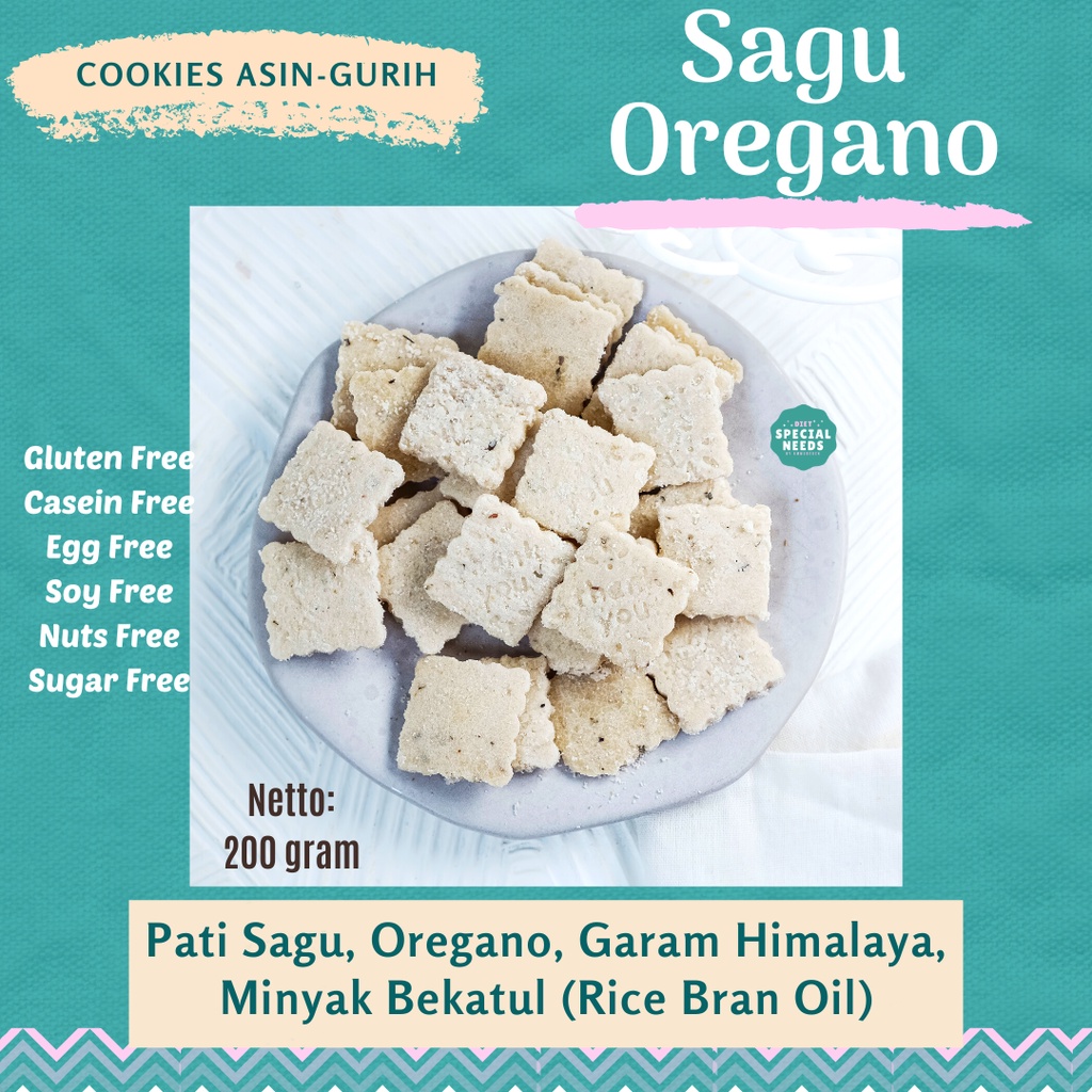 

SAGU OREGANO Cookies - Savory No MSG, No Gluten, No Sugar, No Egg, No Casein - Diet Special Needs