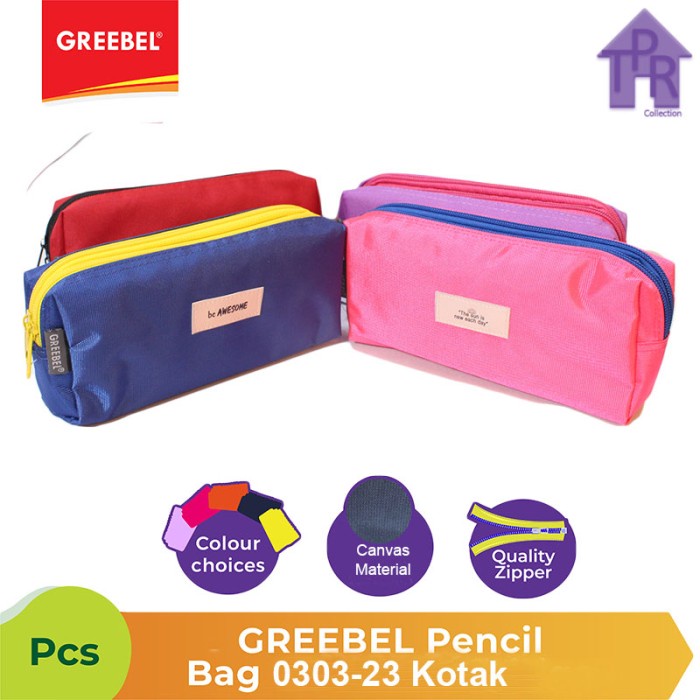 Tempat Pensil Greebel 0303-23 Pencil Bag Bahan Canvas PVS Model Kotak