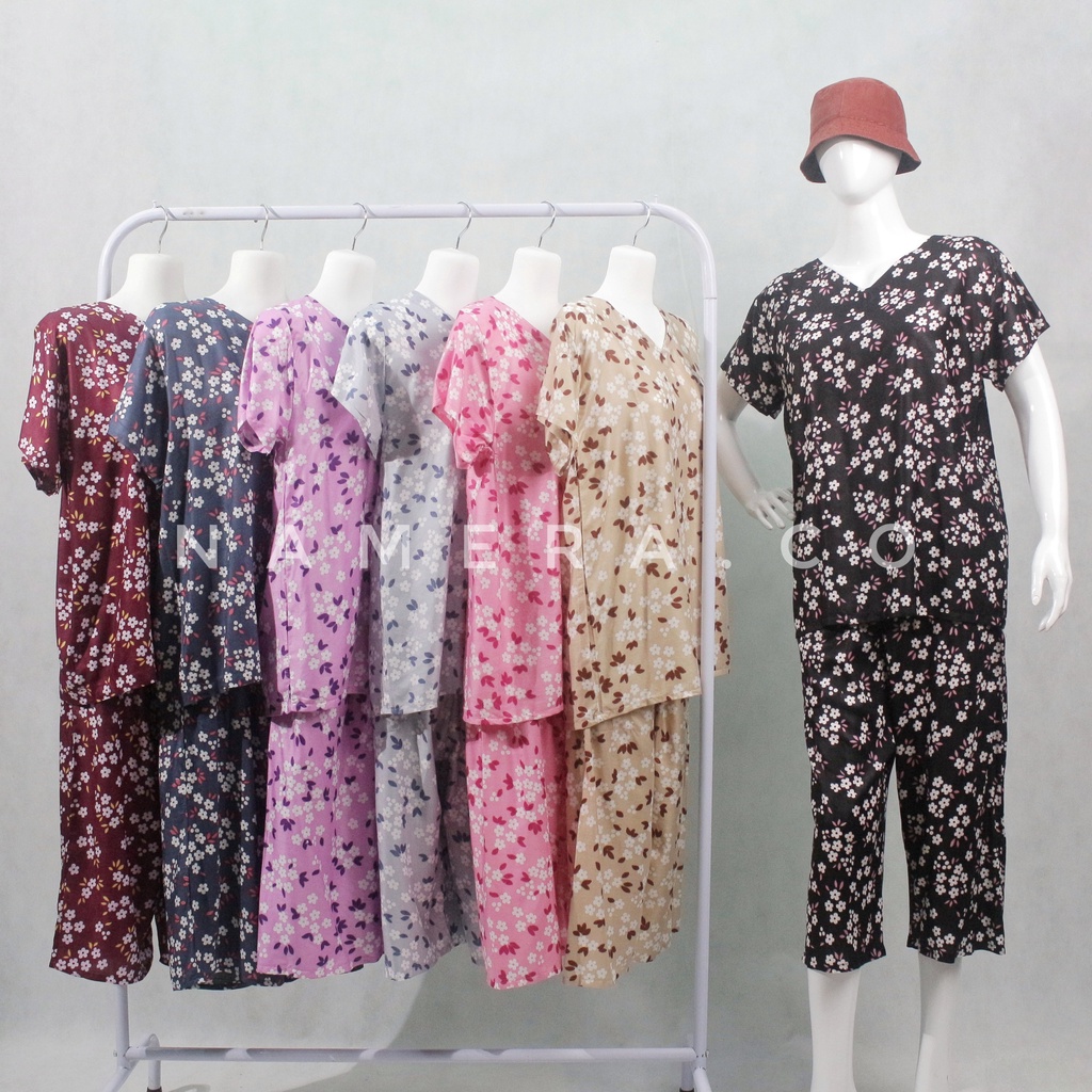 Setelan Baju Tidur Wanita Lengan Pendek Dewasa Piyama Celana Pendek Bahan Rayon