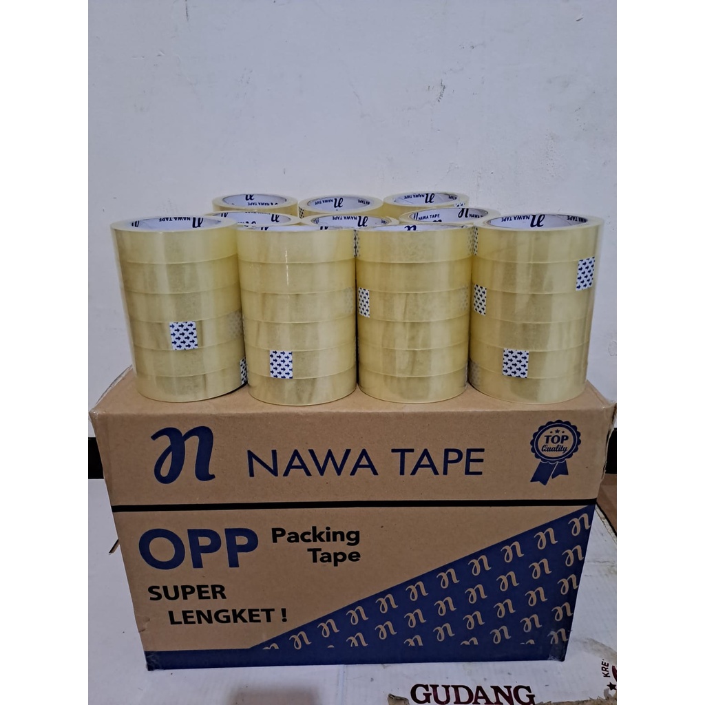 

lakban isolasi nawa tape ukuran 24mm x90yard (1 inci ) 1 dus isi 24 slob 144pcs kualitas terbaik kuat dan lengket