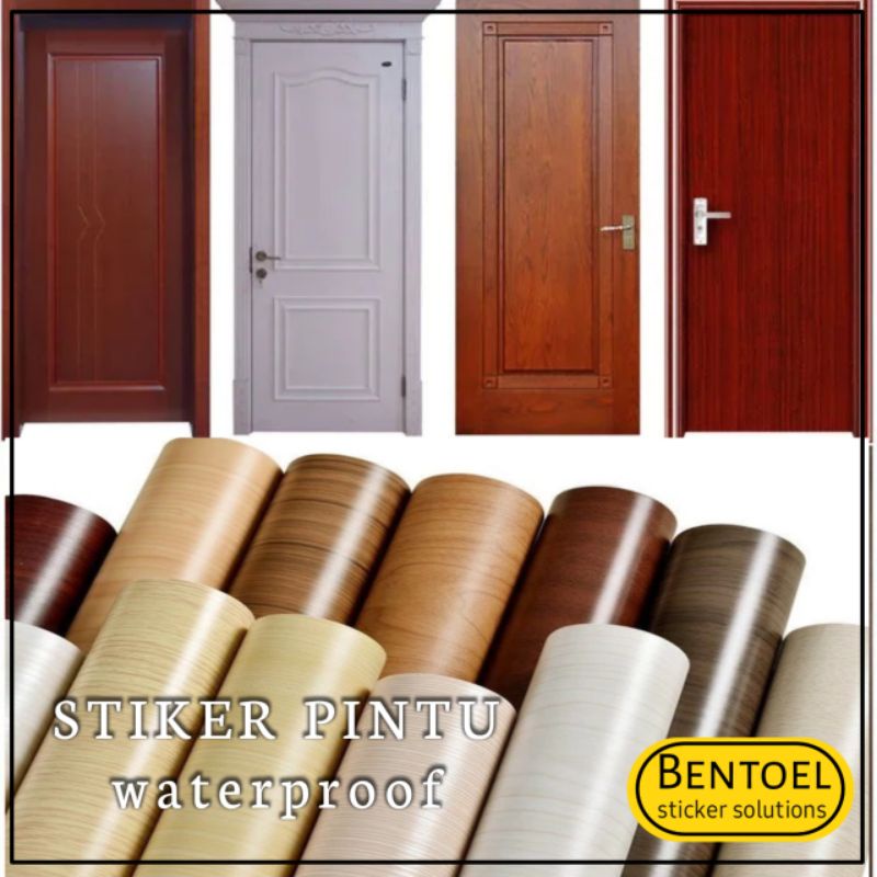 Stiker Pintu Rumah Kamar Mandi Anti Air Lebar 122 Cm Motif Marmer dan Serat Kayu / Wallpaper / Welpe