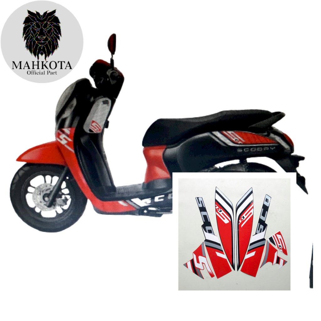Striping Stiker Polet Sepeda Motor List motor Honda scoopy sporty 2022 2023 hitam-merah stiker list 