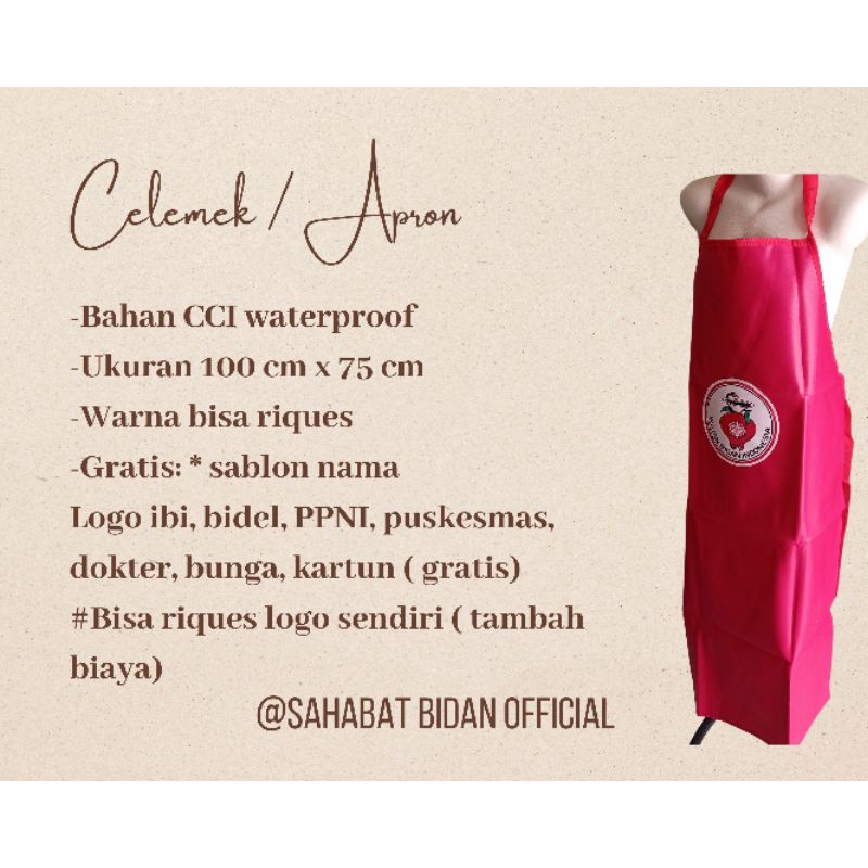 Celemek / Apron ( gratis logo kesehatan dan nama)