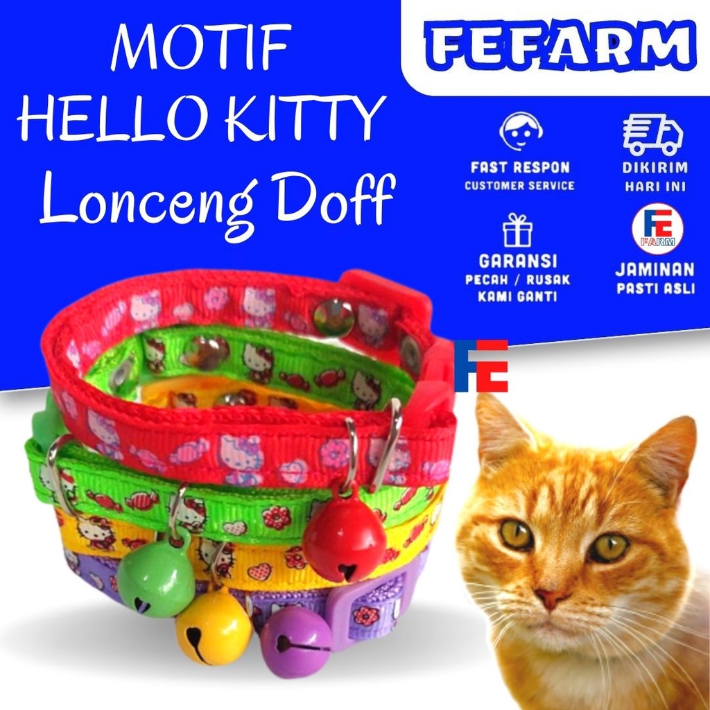 Kalung kucing HK Lonceng Doff 14mm Motif Hello kitty FEFARM