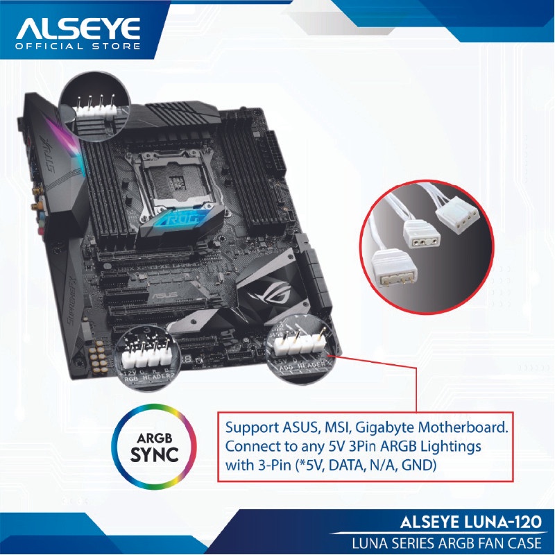 Kipas casing gaming alseye 12cm 1800rpm pwm control Argb luna-120 - Fan case pc komputer 120mm rgb luna120