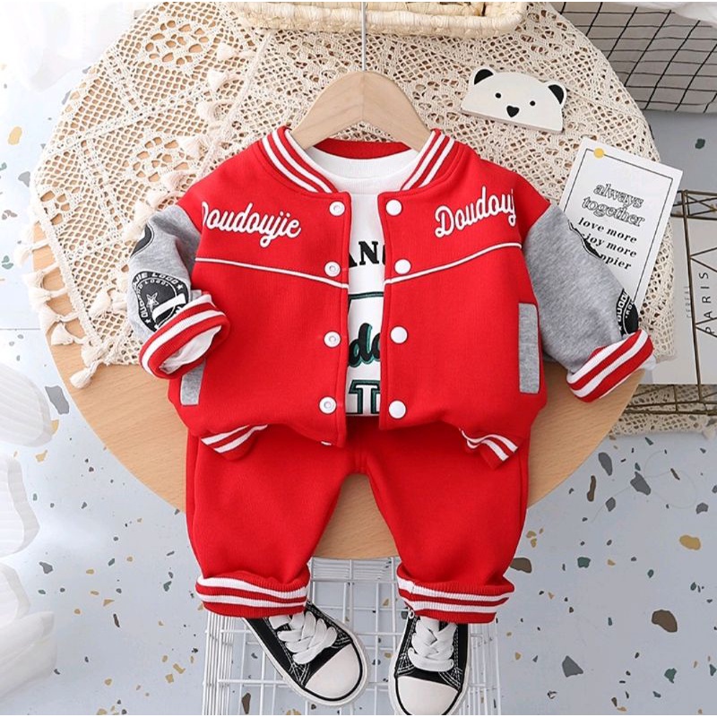Setelan jaket varsity  3 in 1 anak moitf baseball  usia 1 - 5 tahun jaket anak pakaian anak setelan anak setelan jaket 3 in 1 anak