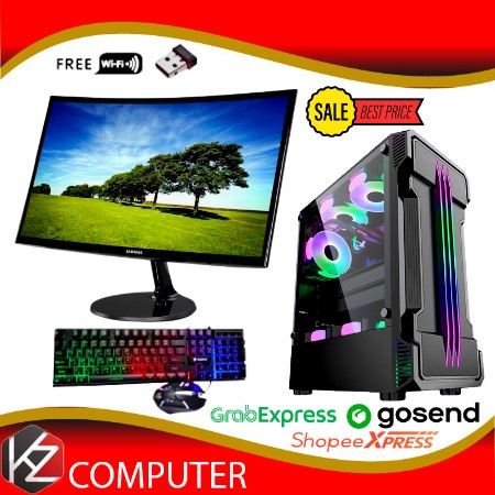 PC Gaming Fullset AMD Ryzen 3 3200G SSD 128GB Lengkap LED 24 inc Keyboard Mouse GAMING