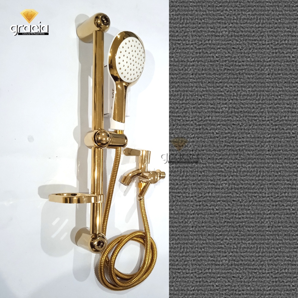 Paket shower tiang stainless Gold / Shower Besar 5inch Tekanan Air Kencang + kran cabang PROMO TERMURAH