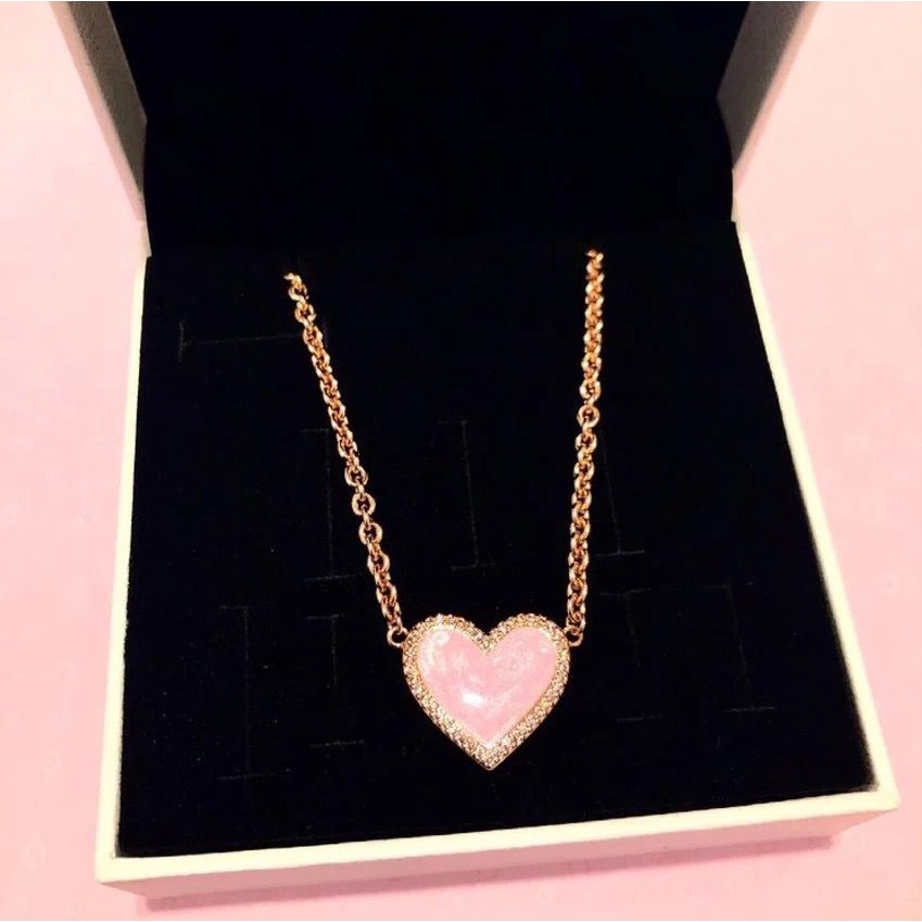 Pandora Kalung 925 Silver Rose Gold 18K Hias Liontin Hati Pink Untuk Wanita