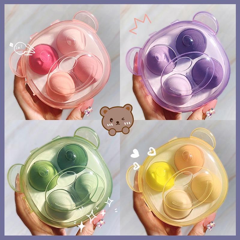 4pcs Spons Makeup Bahan Katun Lembut Warna Permen Dengan Holder