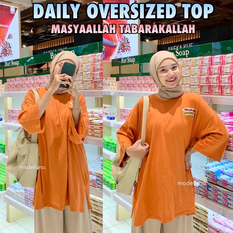 KAOS OVERSIZED BORDIR MASYAALLAH SLIT DAILY TOP JUMBO XXL BASIC POLOS LENGAN 7/8 COTTON COMBED 30S
