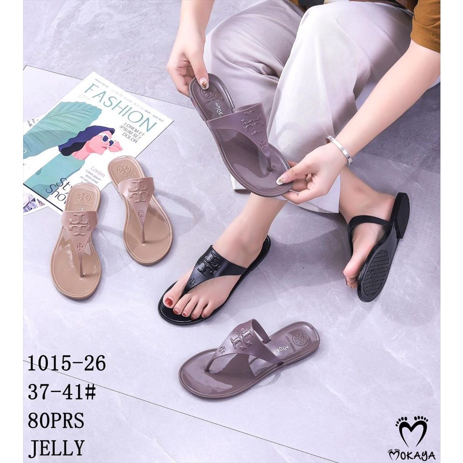 Sandal Jepit T Jelly Wanita Motif T*ry TC Glossy Super Mewah Cantik Trendy  Simple Import Mokaya / Size 37-41 (1015-26)