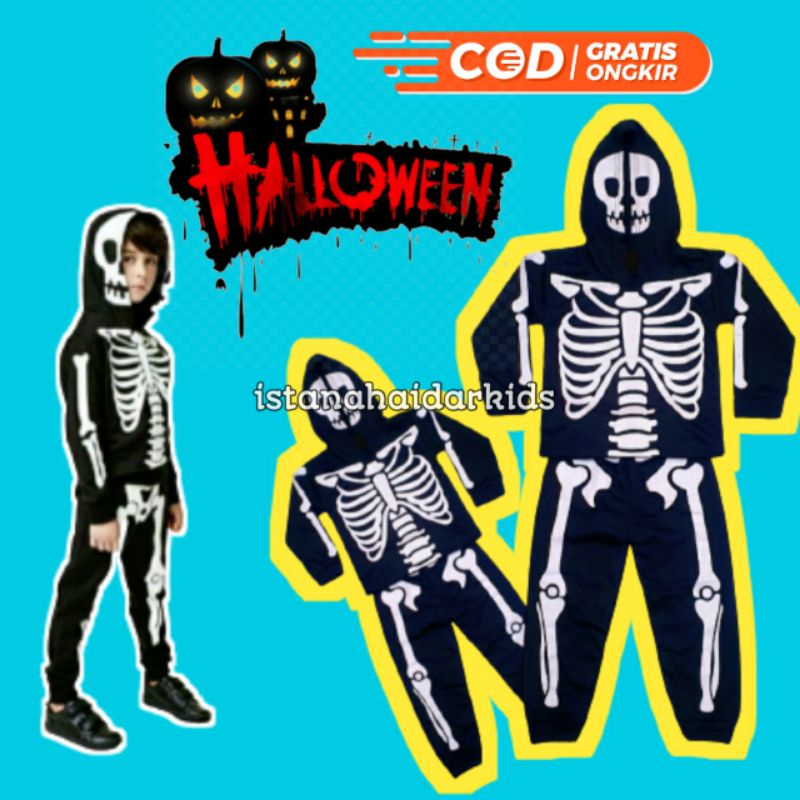 SETELAN SWEATER BAJU TENGKORAK ANAK LAKI LAKI PEREMPUAN / BAJU TENGKORAK HALLOWEEN PRIA DEWASA WANIT