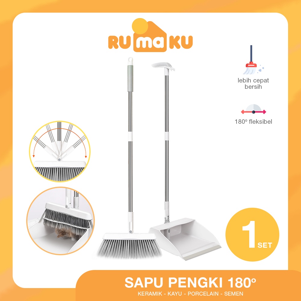 Rumaku Sapu Lantai 2 in 1 Broom Set Dustpan Sapu dan Pengki Set Alat Pembersih Praktis