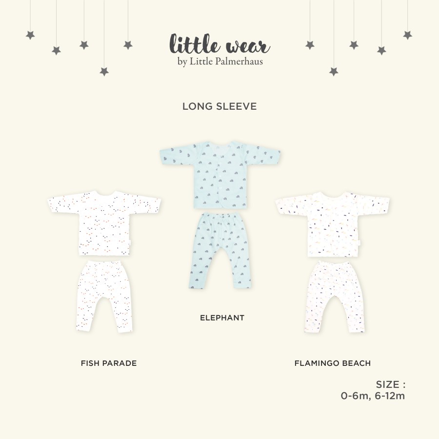 Little Wear 0-6m/6-12m Little Palmerhaus LONG SLEEVE Setelan Baju KANCING DEPAN PANJANG