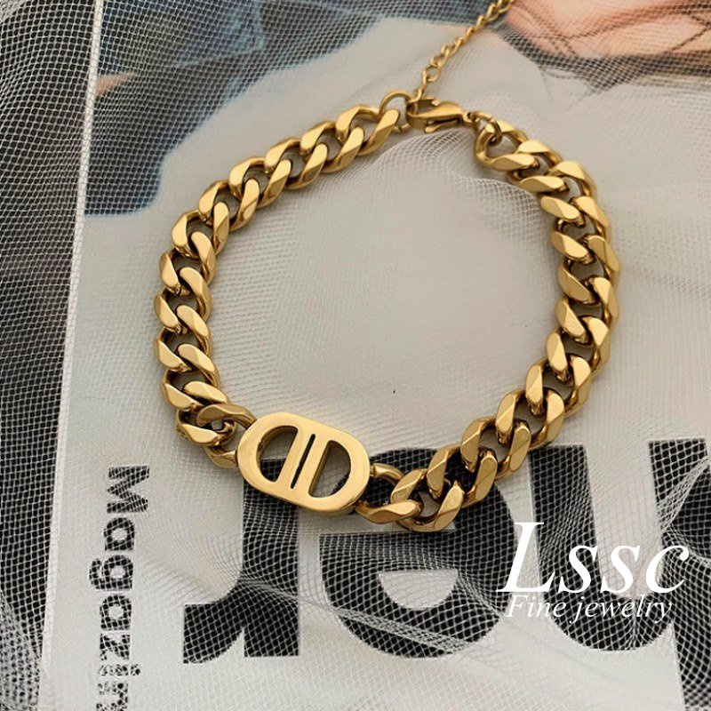 Gelang Titanium Huruf Sisik Naga Emas 18K Anti Karat Vintage Aksesoris Wanita Fashion