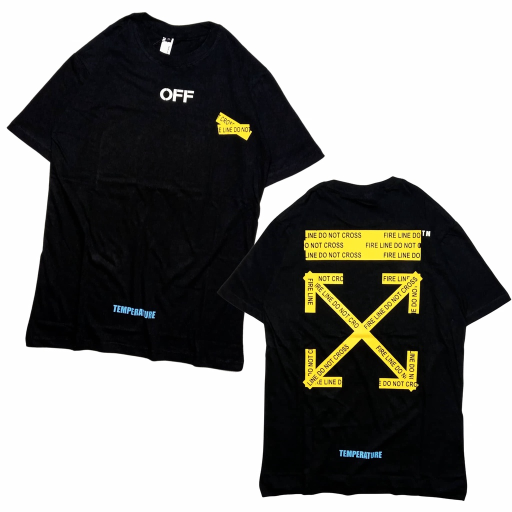 Baju Kaos Tshirt Pria Kaos Distro OFF WHITE FIRE LINE DO NOT CROSS Kaos Pria Distro Kaos Pria Cowok 