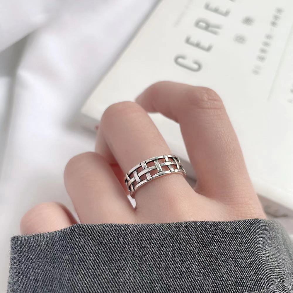 Cincin Model Terbuka Bahan mesh woven Gaya vintage Korea Untuk Pria Dan Wanita