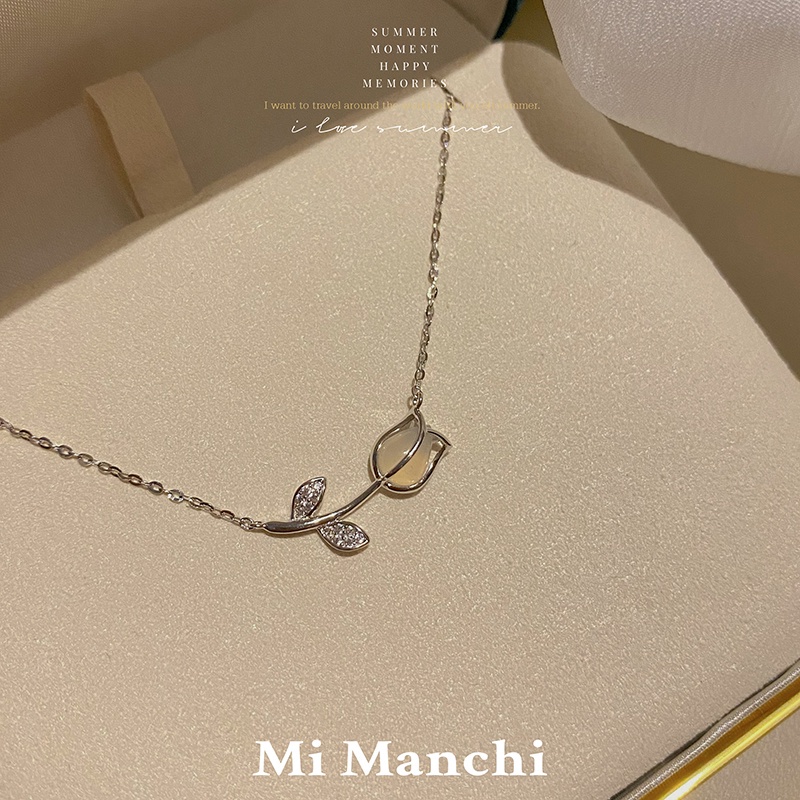 AY(CN) Kalung Anting Tulip Sederhana Kalung Anting Moonstone Kristal Emas Perak Earring Chain Choker Untuk Aksesoris Perhiasan Wanita