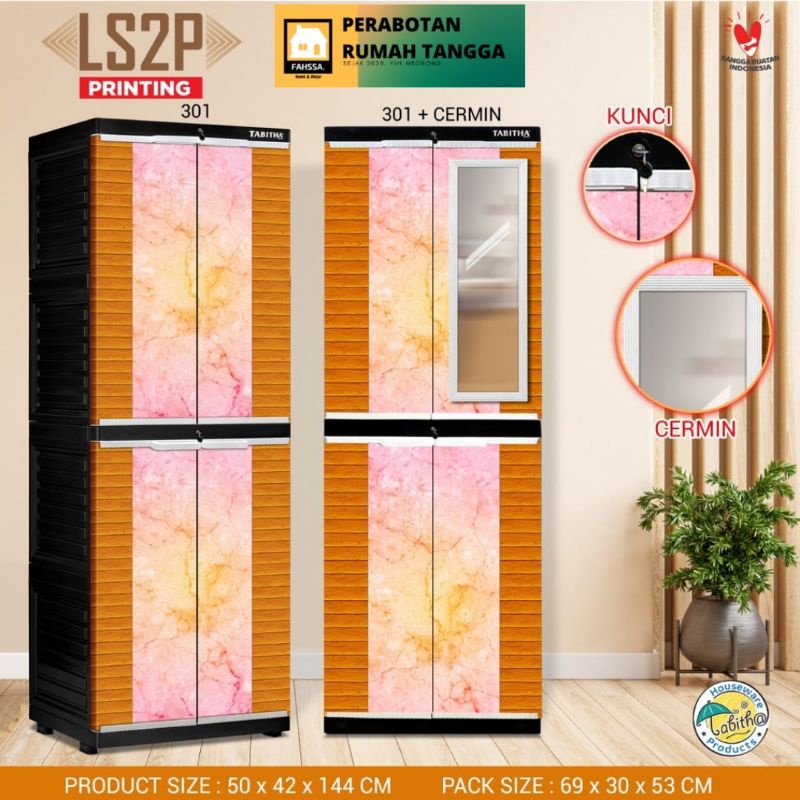FAHSSA Lemari Plastik Kaca Cermin 2 Tingkat 4 Pintu Tabitha LS2P| Lemari Plastik 2 Tingkat Mewah ,| 