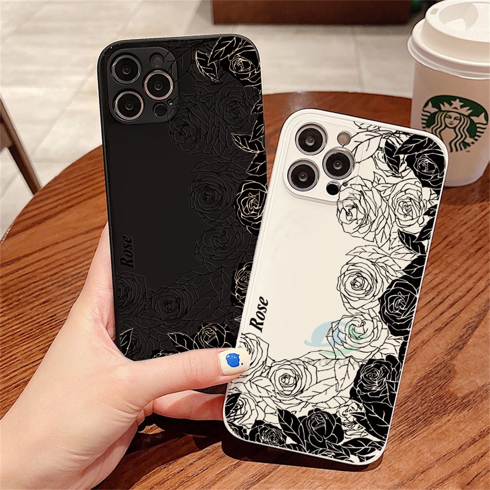Redmi Note 12 11S 11 Pro Redmi 10C 10A 9C 9T 9A Note10 5G Note 10S Note9 Note8 Note7 Poco M3 Pro X3 Pro NFC Black And White Rose Casing Silikon Lembut Binteacase