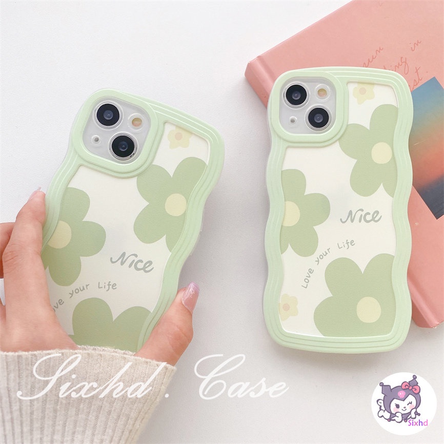 Soft Case Desain Bunga Gelombang Hijau Untuk OPPO A57 A76 A96 A16k A15 A16 A74 A55 A54 A53 A33 A32 A31 A9 A5 A5s Reno 8T 8Z 7Z 6Z 5Z 5 A95 A94 F92 A93 F11