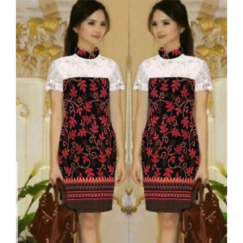 Dress Kondangan Brukat Baju Batik Wanita Modern Dress Batik Modern Dress Pesta Wanita Dres Brokat Dr