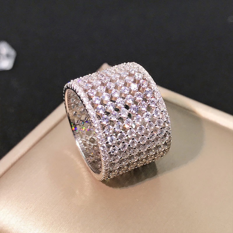 Fancyqube Cincin Cubic Zirconia Model Lebar Untuk Wanita