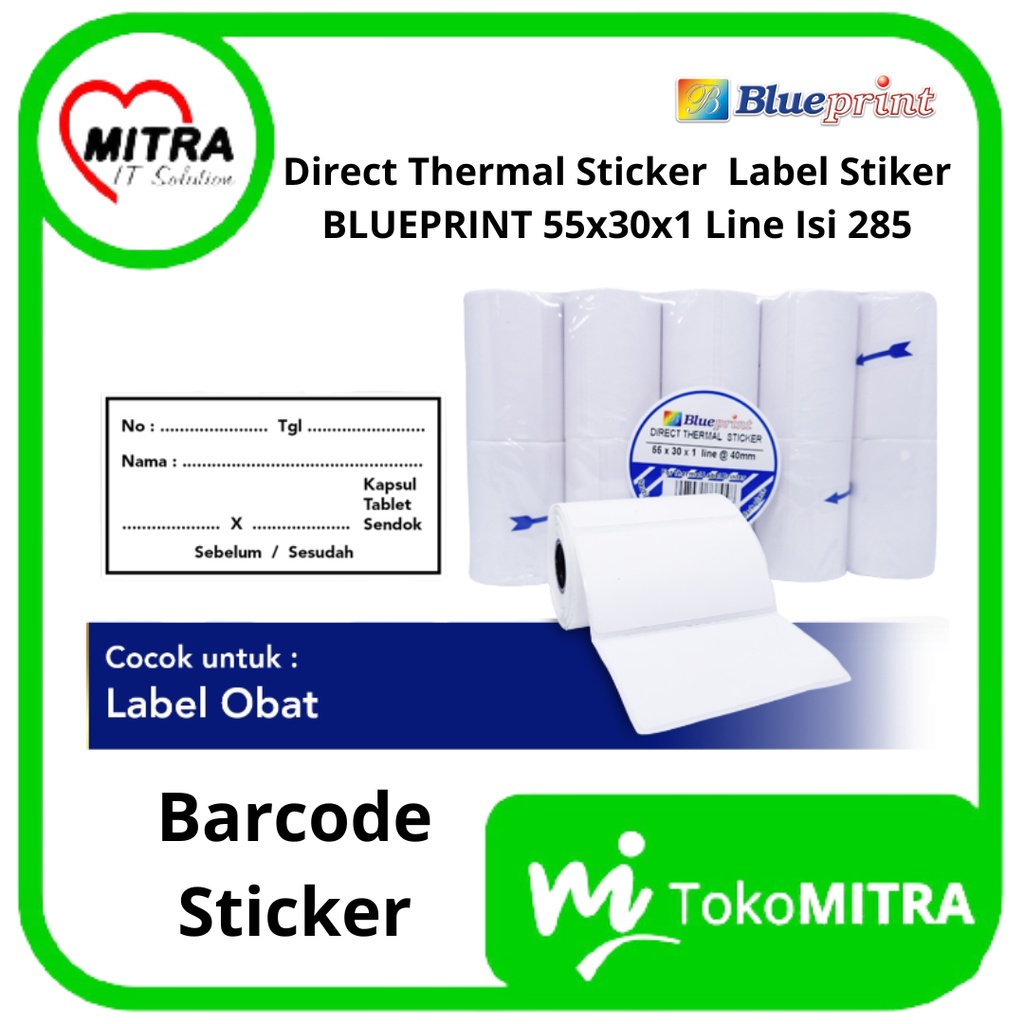 

DIRECT THERMAL STICKER / LABEL STIKER BLUEPRINT 55X30X1 ISI 10 Roll