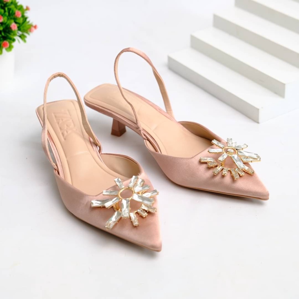 [7.7 Boombastis Sale⚡] - SEPATU WANITA PESTA ZS483 SLING BACK HEELS PREMIUM IMPORT