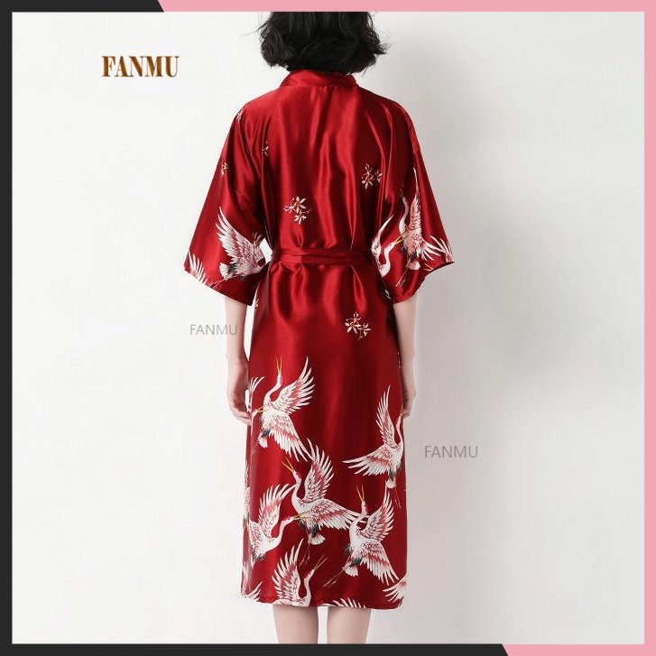 [COD] daster kimono panjang baju tidur wanita satin premium home dress korea