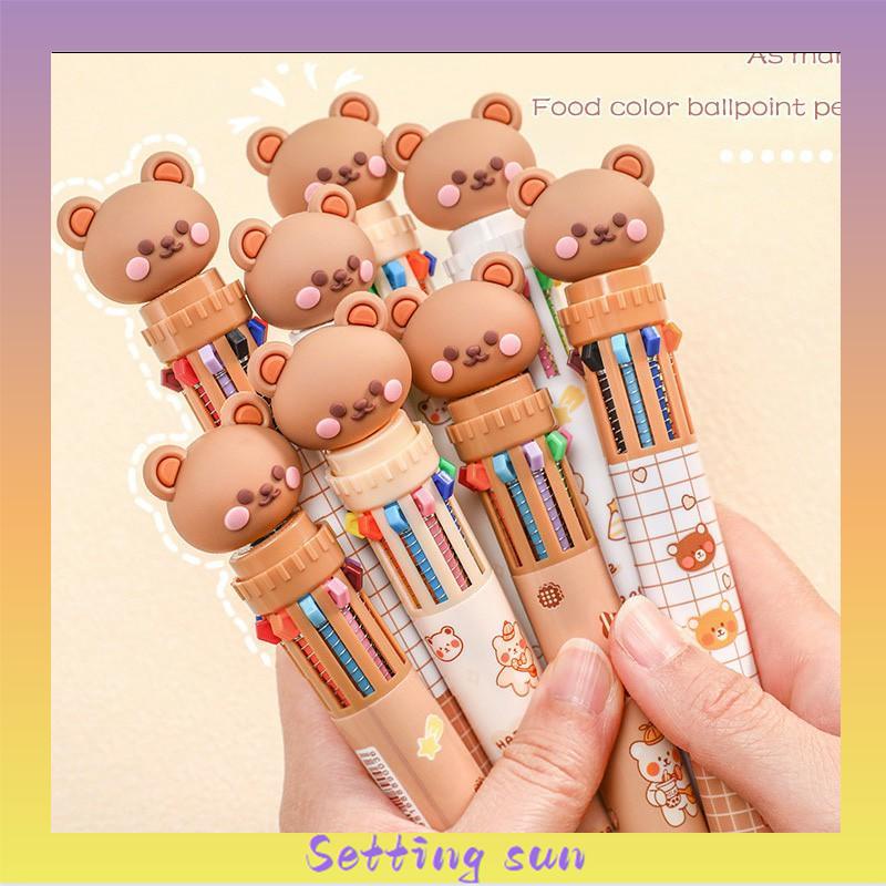 1pc Pulpen Mekanik 10 Warna Warni Rectractable Pen Color Motif Kartun Lucu Bear Grid Kotak Aesthetic Bolpoin Alat Tulis Sekolah TN