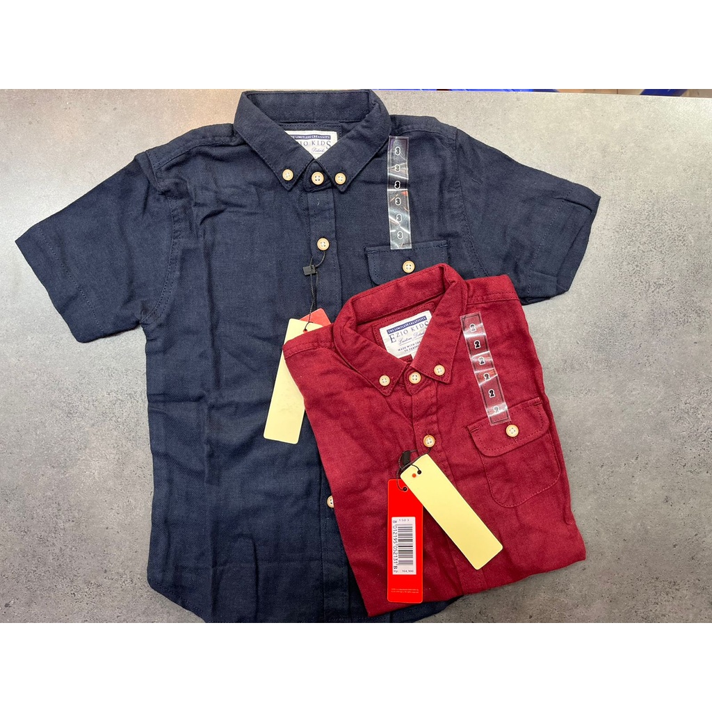 (HIGH QUALITY) Ezio Kids Kemeja Premium Lengan Pendek Merah/Biru/Anak Laki-Laki/Remaja Katun Premium