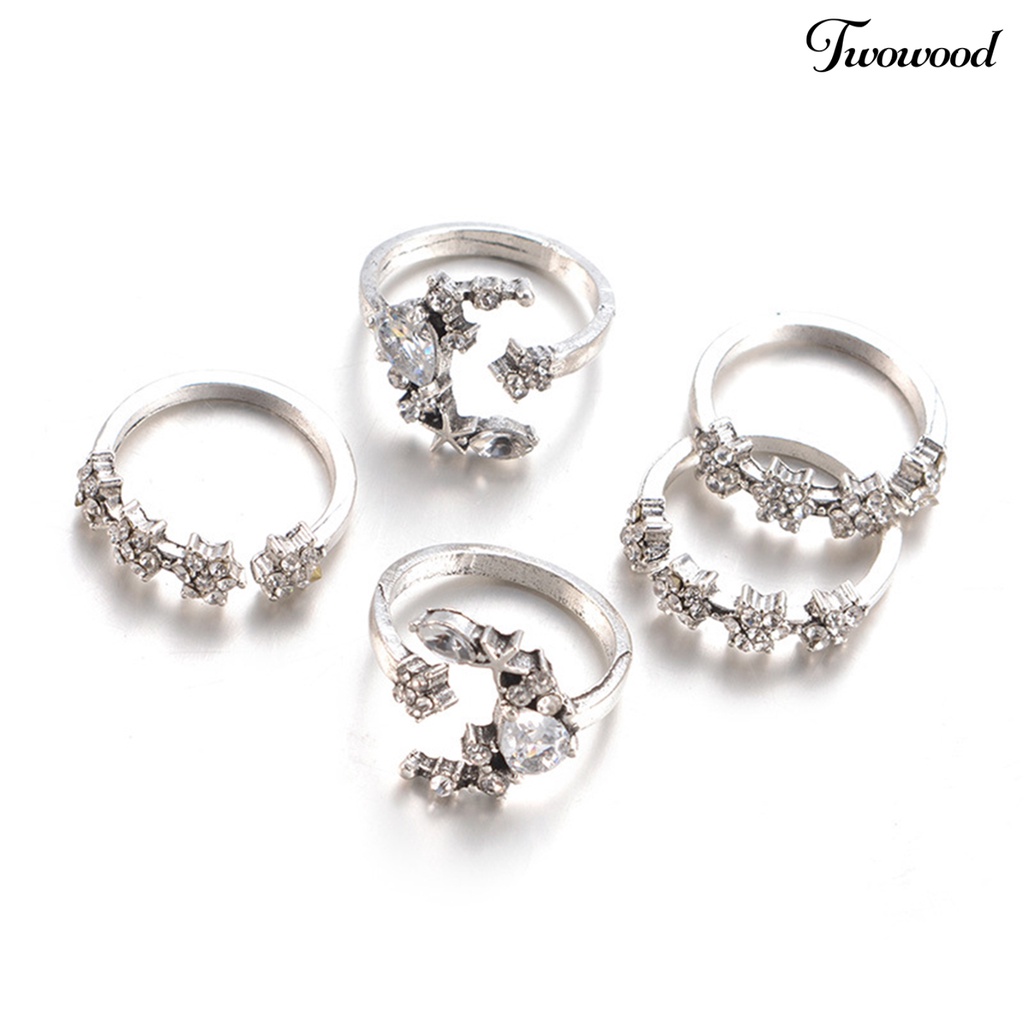 5pcs Cincin Jari Bahan Alloy Aksen Berlian Imitasi Untuk Club