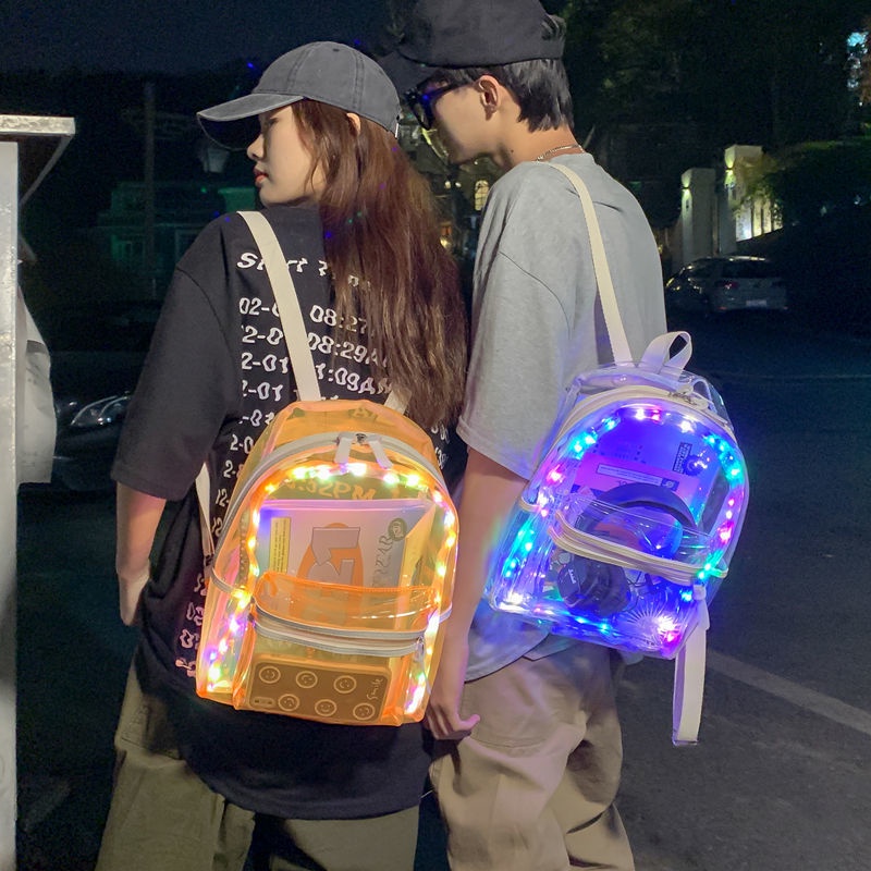 Sera In Wind Dazzling Transparan Ransel Wanita Niche All-Match LED Schoolbag Pria Keren Jalan Ransel PVC Tas Wanita Pasang