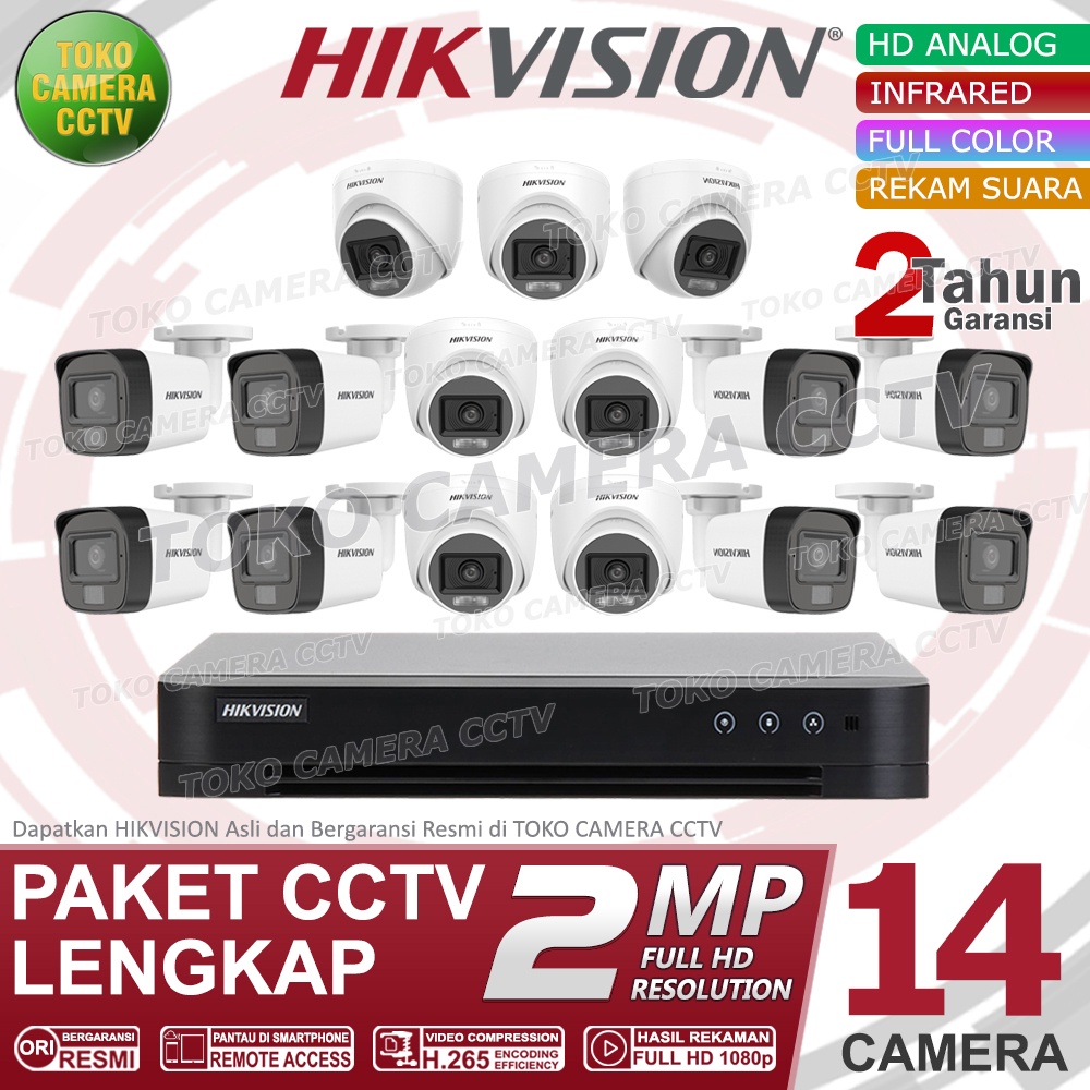 PAKET CCTV HIKVISION 2MP DUAL LIGHT AUDIO COLORVU 16 CHANNEL 14 KAMERA