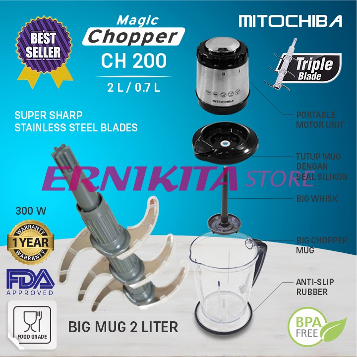 MITOCHIBA FOOD CHOPPER CH 200 - Blender Daging Bumbu Garansi Resmi