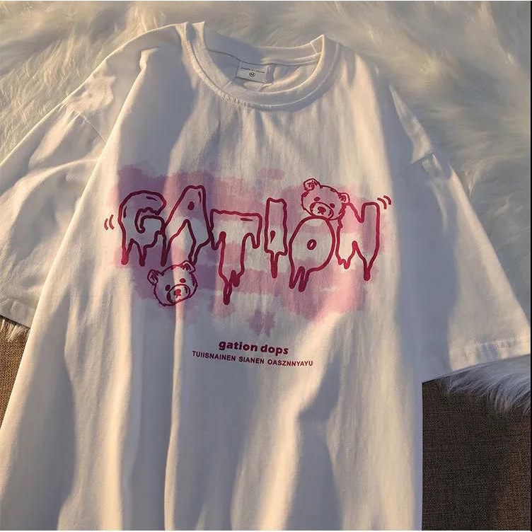 [littlecrab] Kaos Oversize Gation Beruang Two Tone Ombre Dops Japanese Hitam Putih Pink Abu-Abu Soft Color T-shirt Couple Unisex Unik Berkualitas Korean Style