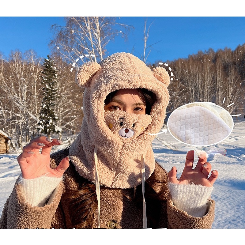 Topi Masker Hangat Tahan Angin Motif Beruang