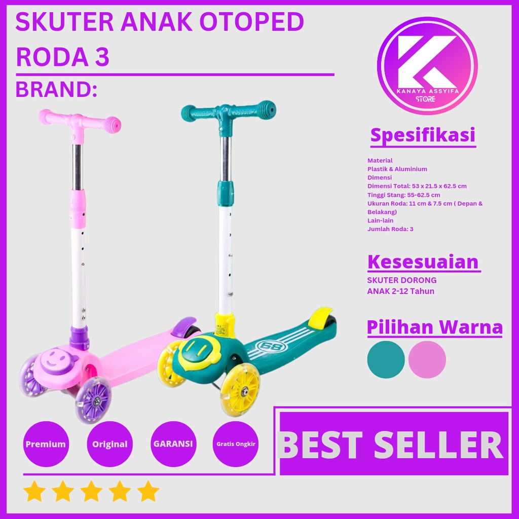 Skuter Anak Otoped 3 Roda Lampu LED + Musik Kids Scooter Light Wheels - S3LED