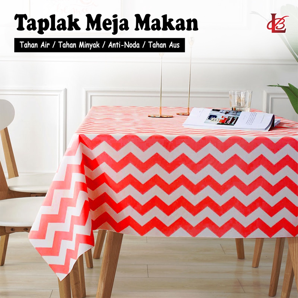 Taplak Meja Makan PEVA Premium Tebal Anti Air Minyak Size 137x100cm Motif ZigZag Persegi Panjang High Quality Perlengkapan Dekorasi Rumah Tangga Import - D15-3B - Lucky Star